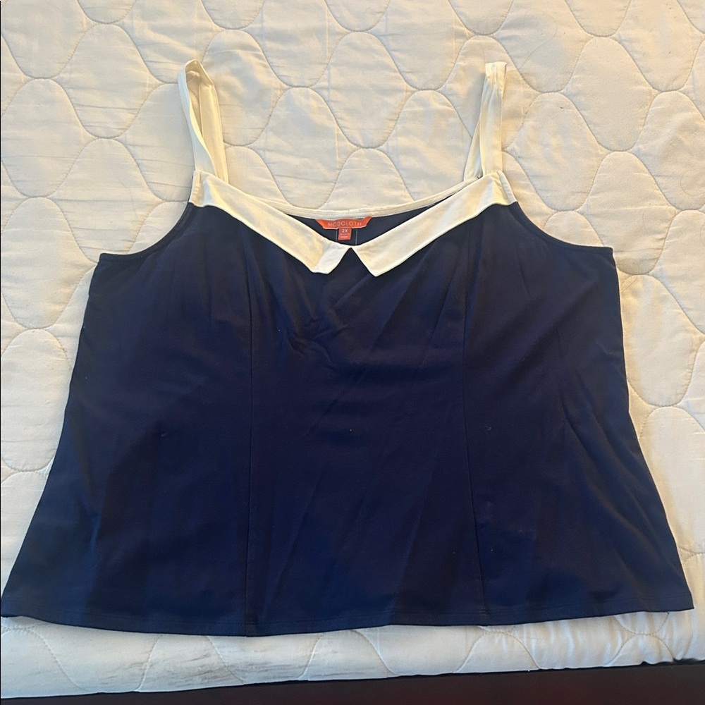 ModCloth Navy Blue Sleeveless Sailor Anchor Top with White Accents